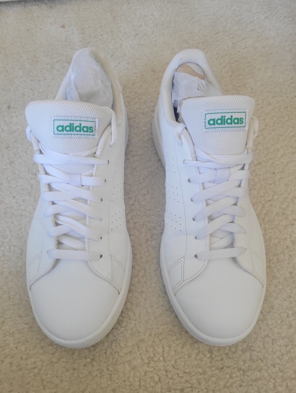 Adidas White Classic Low-Top Sneakers with Teal Logo